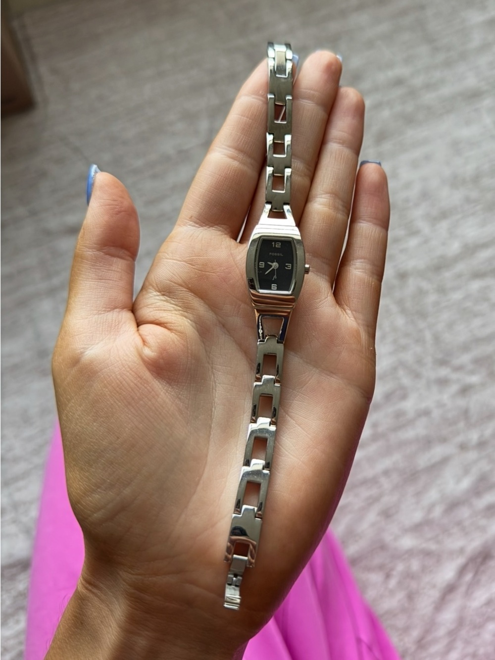 Fossil Silver Bracelet Watch with Black Dial